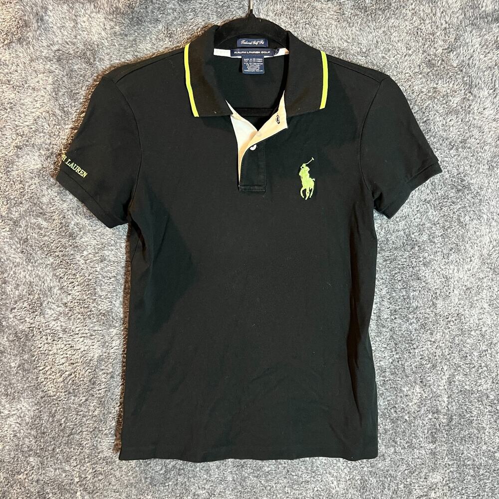 Ralph Lauren Golf Shirt Boys Small Black Tailored Fit Polo Big Pony Rugby Youth